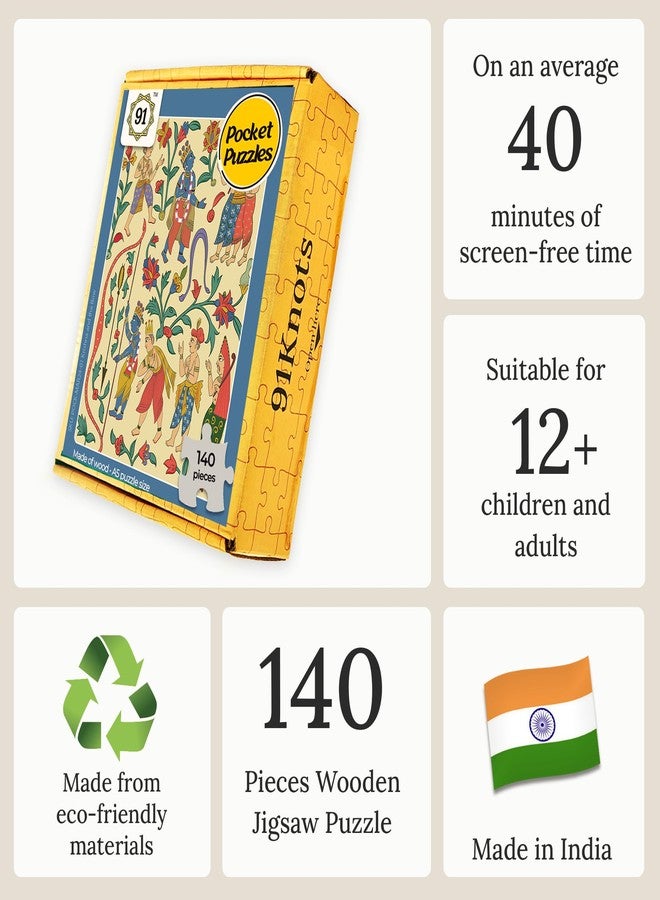 91Knots - Krishna with Devotees Wooden Jigsaw Puzzle (140 Pieces) for Adults & Kids 5+ | Beautiful Indian Artwork Puzzle | Pocket Brain Teaser Game | Educational Art Puzzle | Gift for All Occasions - Image 3